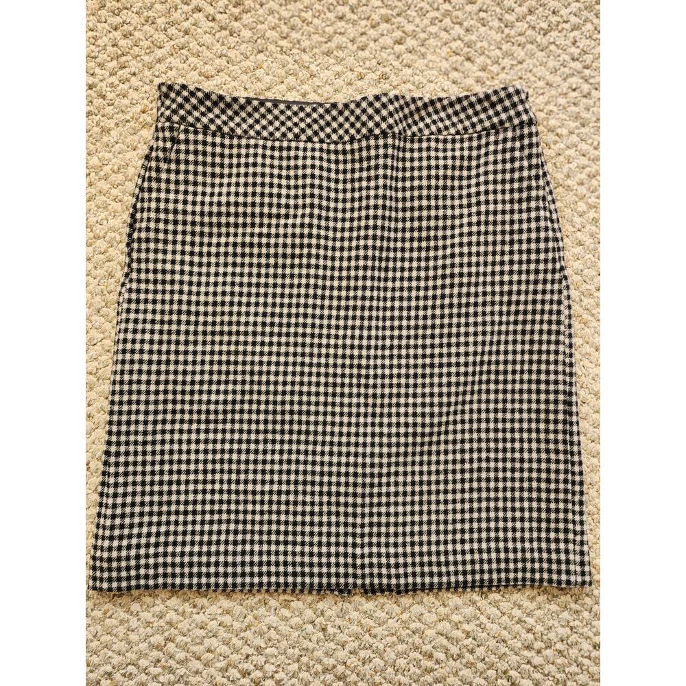 Eddie Bauer Women's Size 14 Mercer Fit Houndstooth Black Cream Wool Blend Skirt